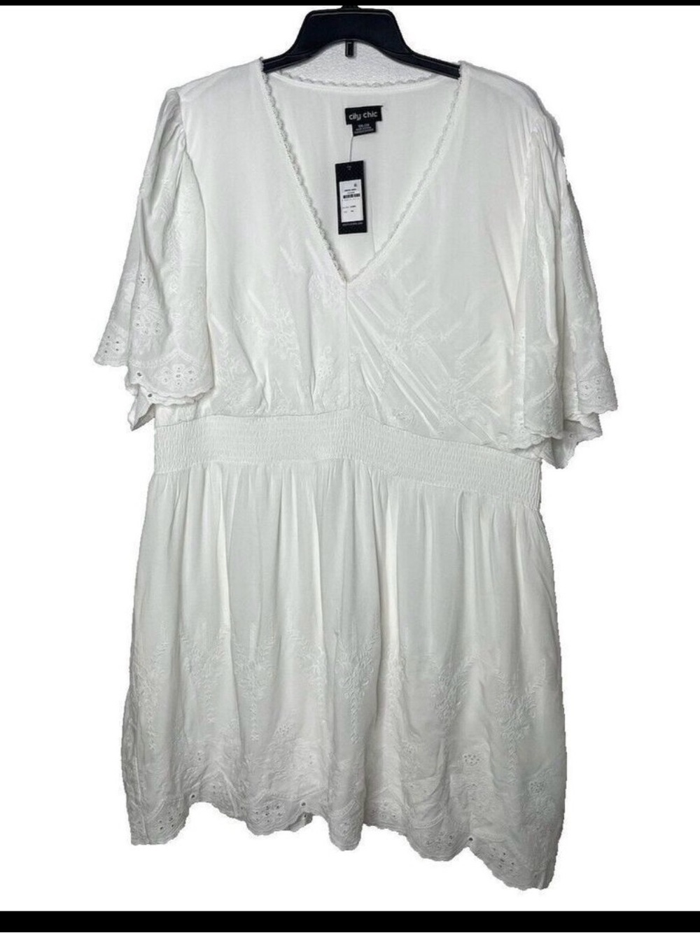 City Chic Size 2X Plus 24 White Euro Summer Dress Eyelet Whimsical
